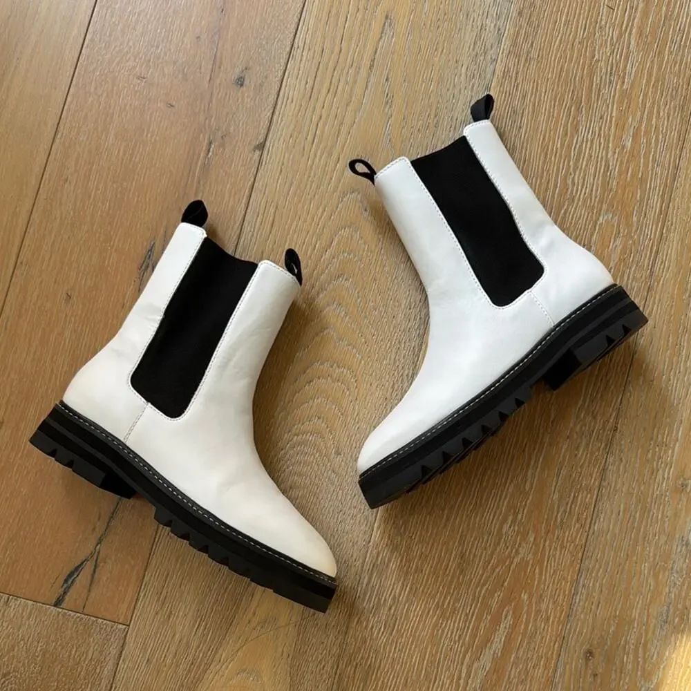 Aster Chelsea Lug Sole Boots White Black Leather Size 8 - Picture 1 of 9